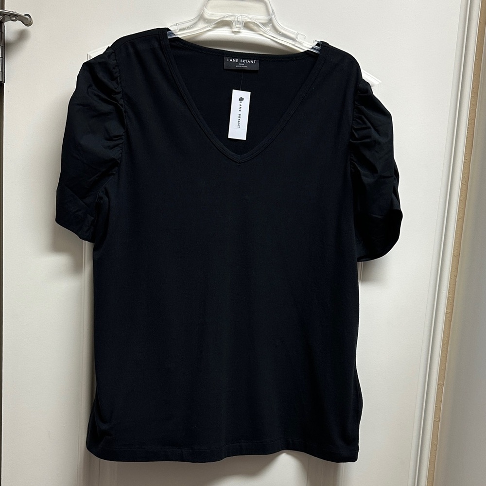 Lane Bryant Elegant Black Puff Sleeve Blouse
